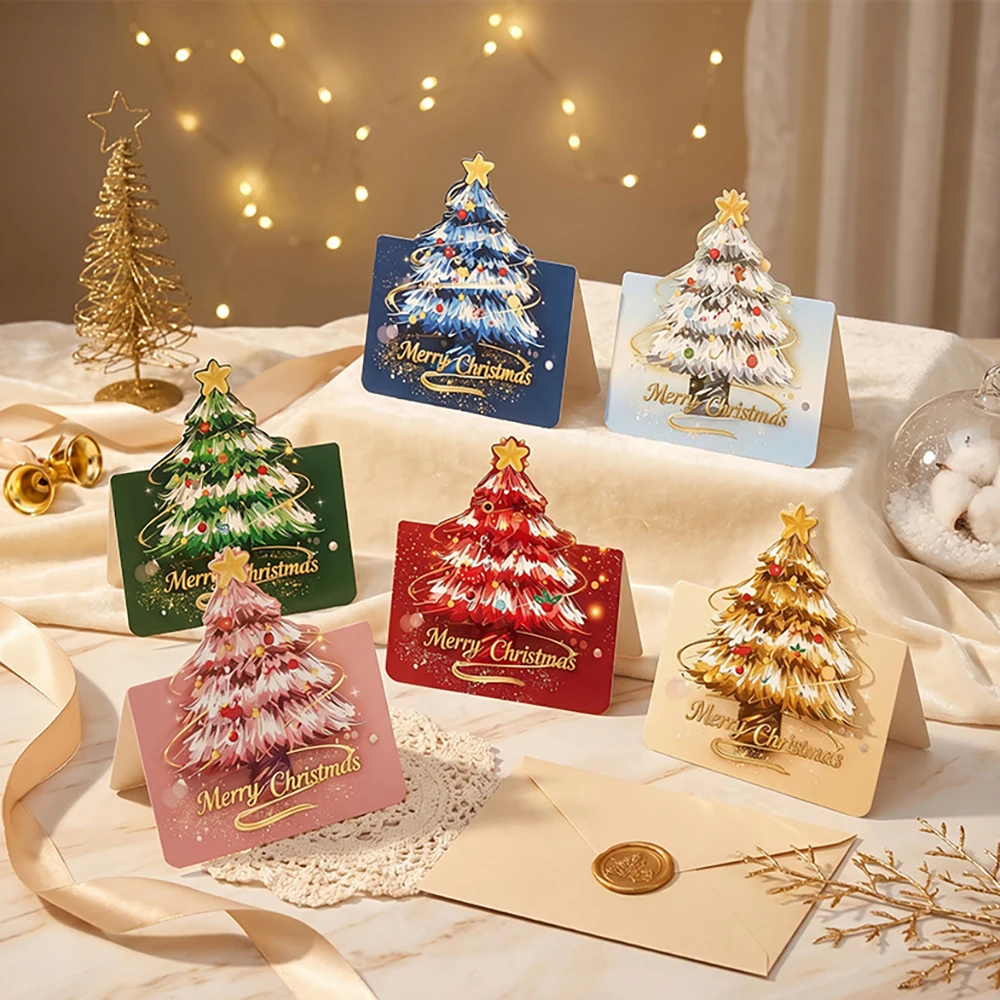12 pcs Christmas tree shaped greeting cards, 3D Christmas greeting cards