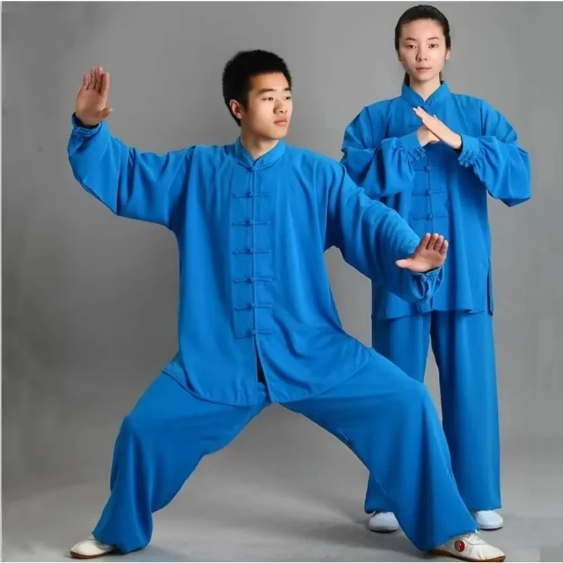 New Men Traditional Chinese Kung Fu Uniform Long Sleeve Wushu Tai Chi Suit Soft Breathable Martial Arts Exercise Clothing