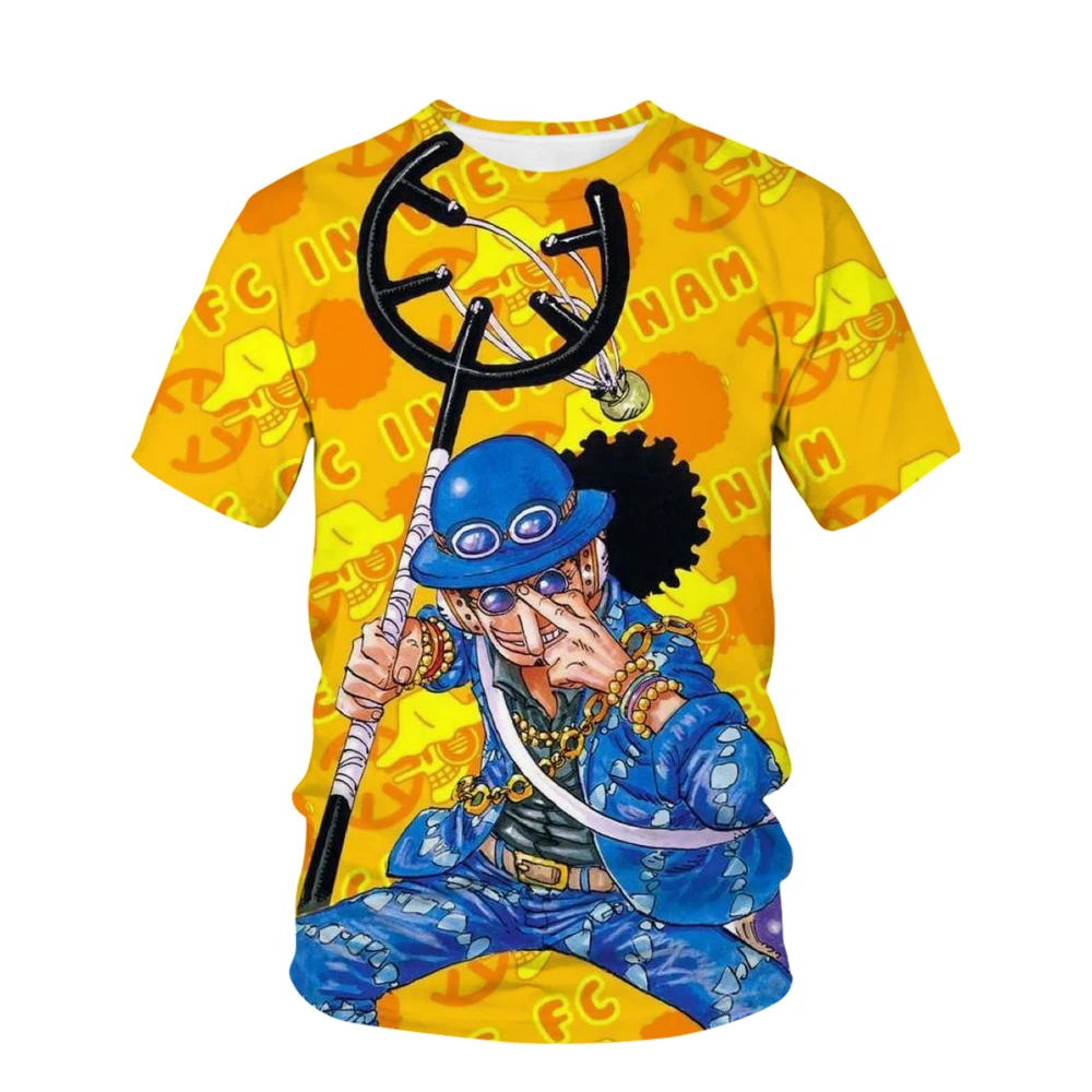 T-shirt infantil Luffy 3D estampada, blusa de meninos e meninas, manga curta, série One Piece, verão, 2024