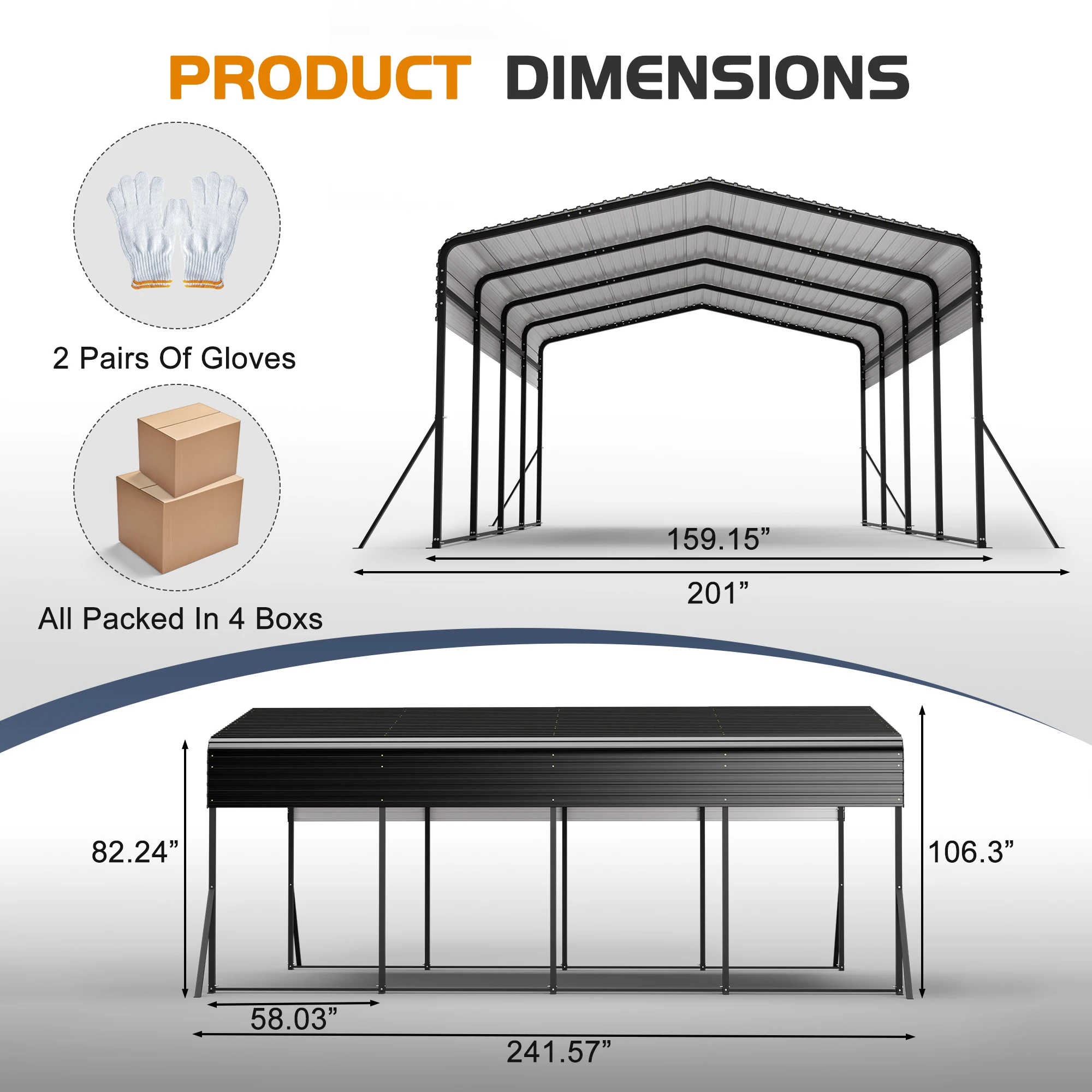 13x20 ft Heavy Duty Metal Carport Galvanized Steel Hardtop Roof Reinforced Triangular Frame with 4 Poles All Weather Outdoor Shelter Storage for Car Truck Boat