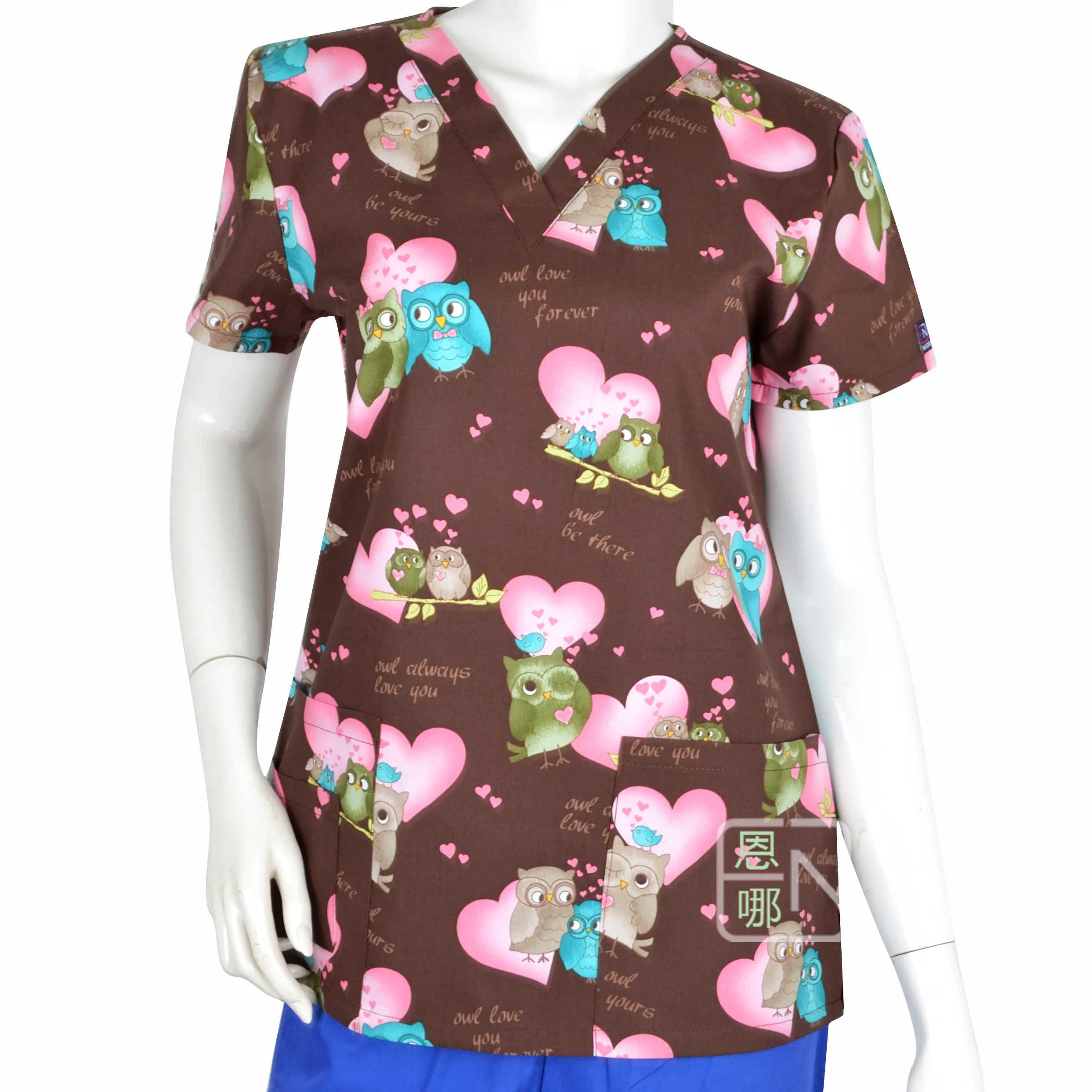 XXS-5XL Women Scrub Top With V-Neck 100% Cotton Print Scrub Uniforms Nurse Scrub Tops For Women - view 6