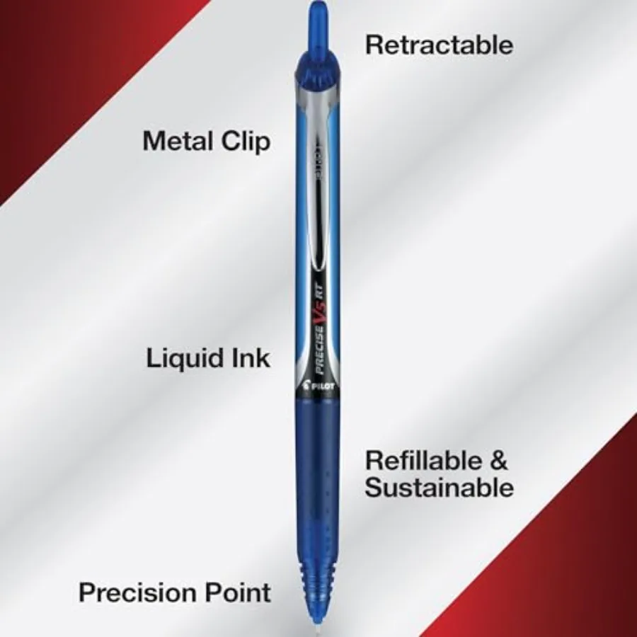 Pilot Precise V5 RT Refillable and Retractable Liquid Ink Rolling Ball Pens, Extra Fine Point 0.5mm Blue Ink, 4-Pack (26051) view 4