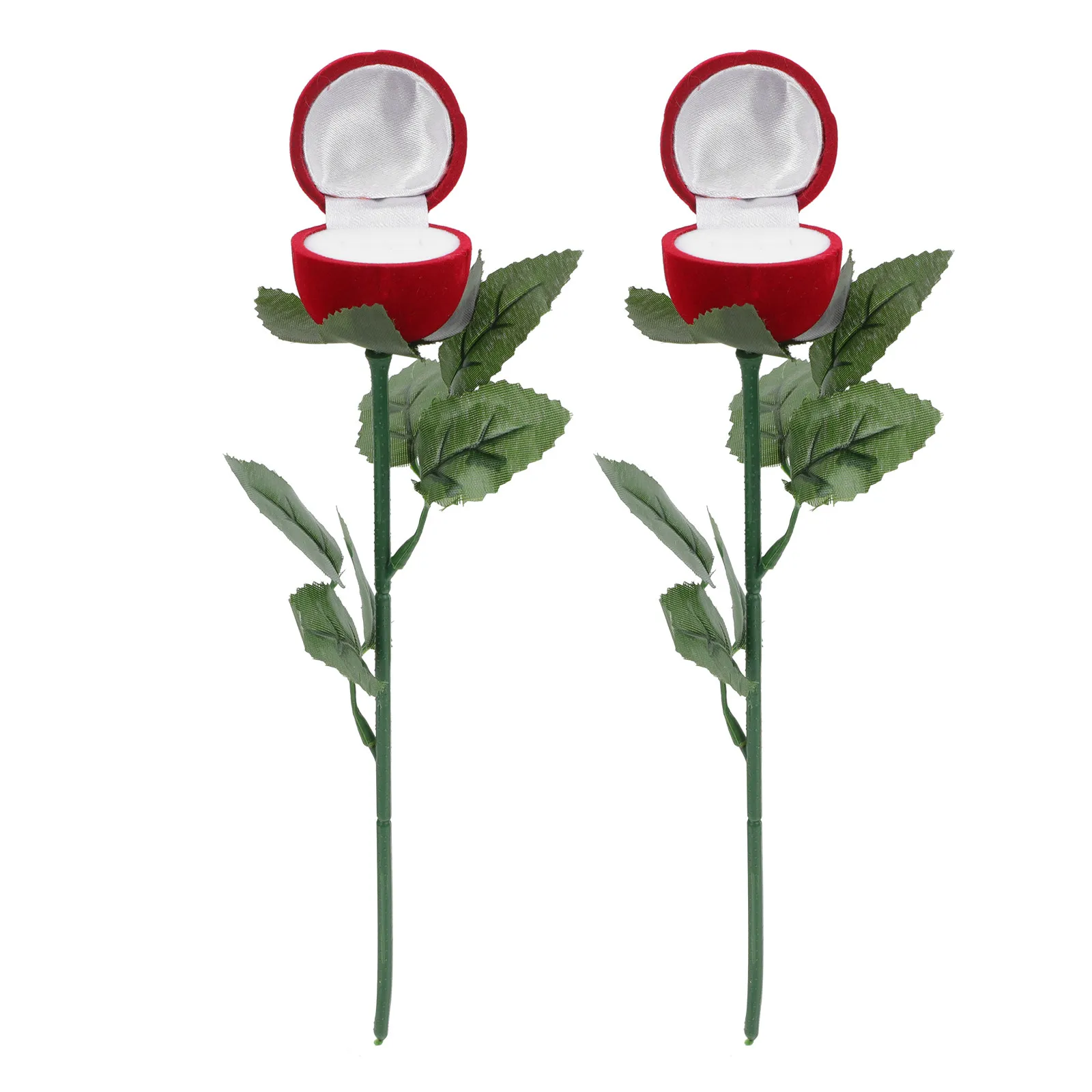 2Pcs Rose Jewelry Box Lifelike Rose Appearance Ring Holder for Rings Wedding Valentine Ring Container Compact Comfortable
