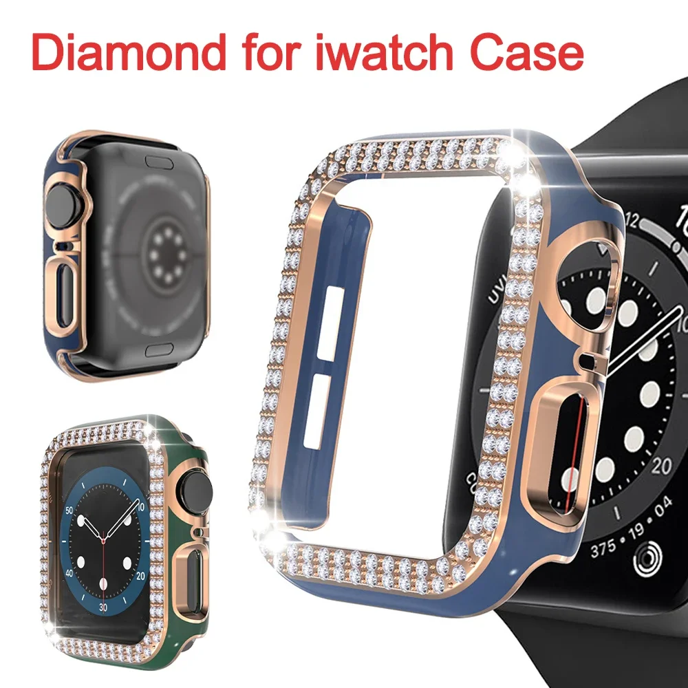 

Diamond Case for Apple Watch 44mm 40mm 41mm 45mm PC Cover Protective Cover for Iwatch 6 5 4 SE Hollow Electroplating Watch Case