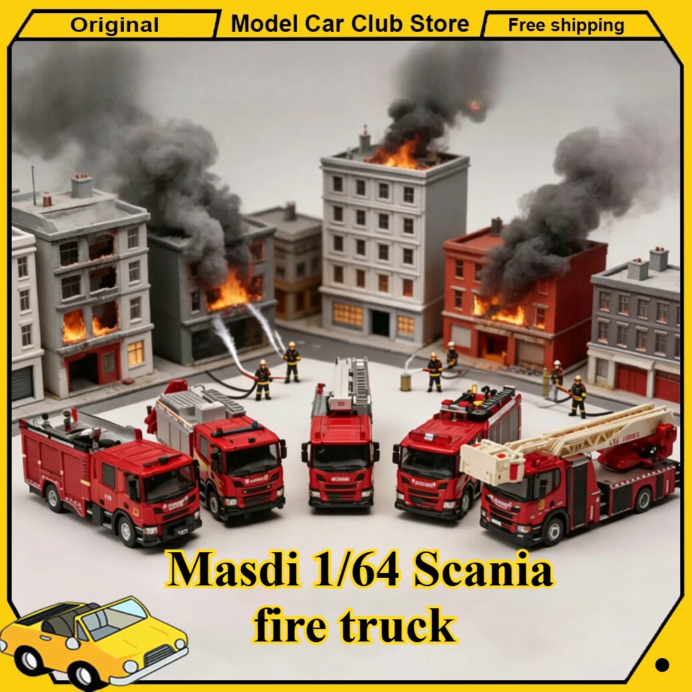 

Masdi 1/64 Scania fire truck Aerial Platform Urban Rescue Pumper Fire Engine Rescue Fire Ladder Alloy Car Model Collection Toys