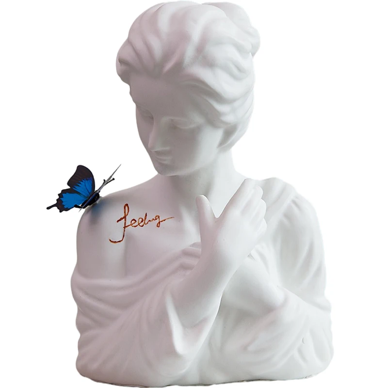 

Curing Butterfly Girl Bust Sculpture Ornament Living Room TV Cabinet Entrance Art Home Beauty Salon Ornament