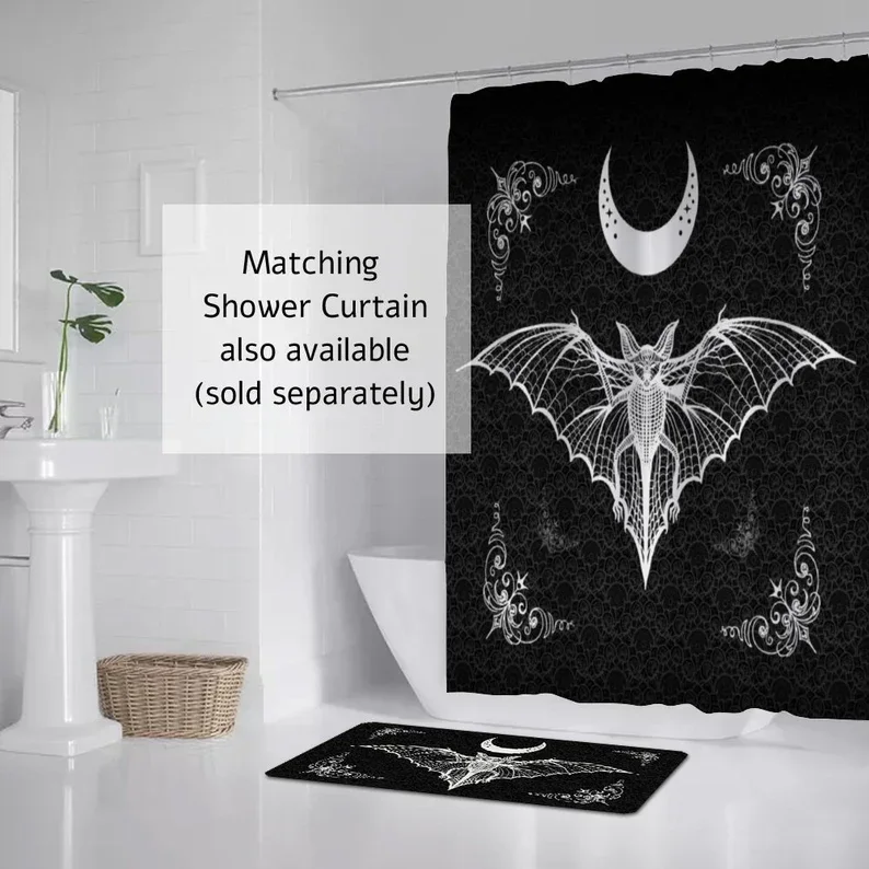 Gothic Home Halloween Vampire Decoration Gothic Bat Shower Curtain Sets With Rugs