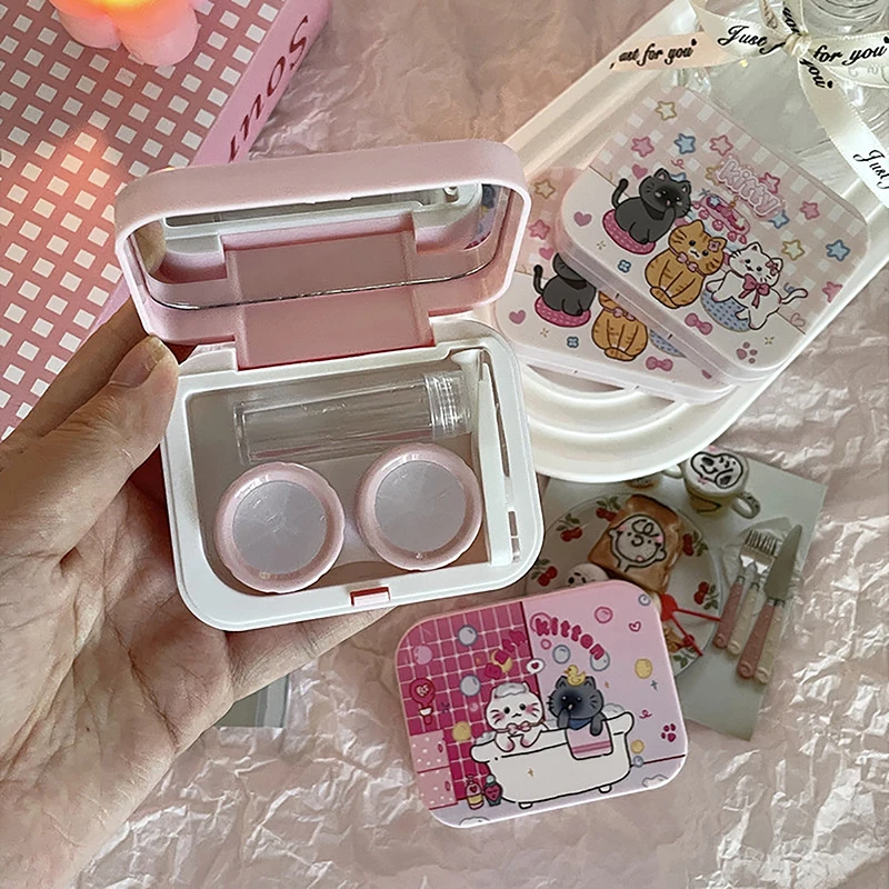 Cartoon Contact Lens Box Portable Contact Lens Case For Girls Cute Beauty Pupil Storage Container Travel Set