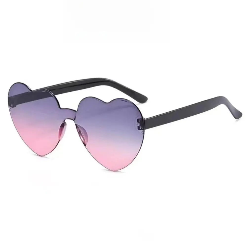 Fashion Love Heart Shape Sunglasses UV Protection Trendy Rimless Frame Shades Unique Stylish Colorful Gradient Sunglasses