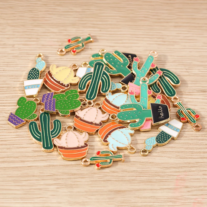 10 Stück Mix süße Pflanzen Charms Emaille Kaktus Charms Anhänger für Schmuckherstellung Halsketten Ohrringe Armbänder DIY Bastelzubehör – Detail 2