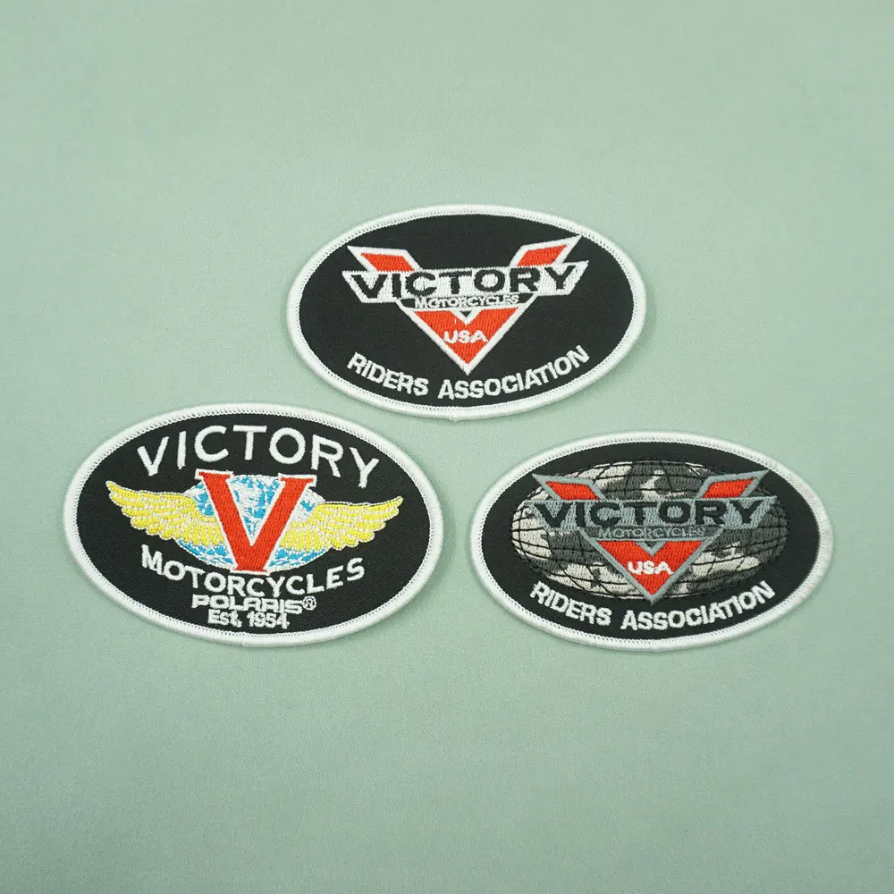 VICTIRY Motorcycle brand logo embroidered patches with sew on and hook backing