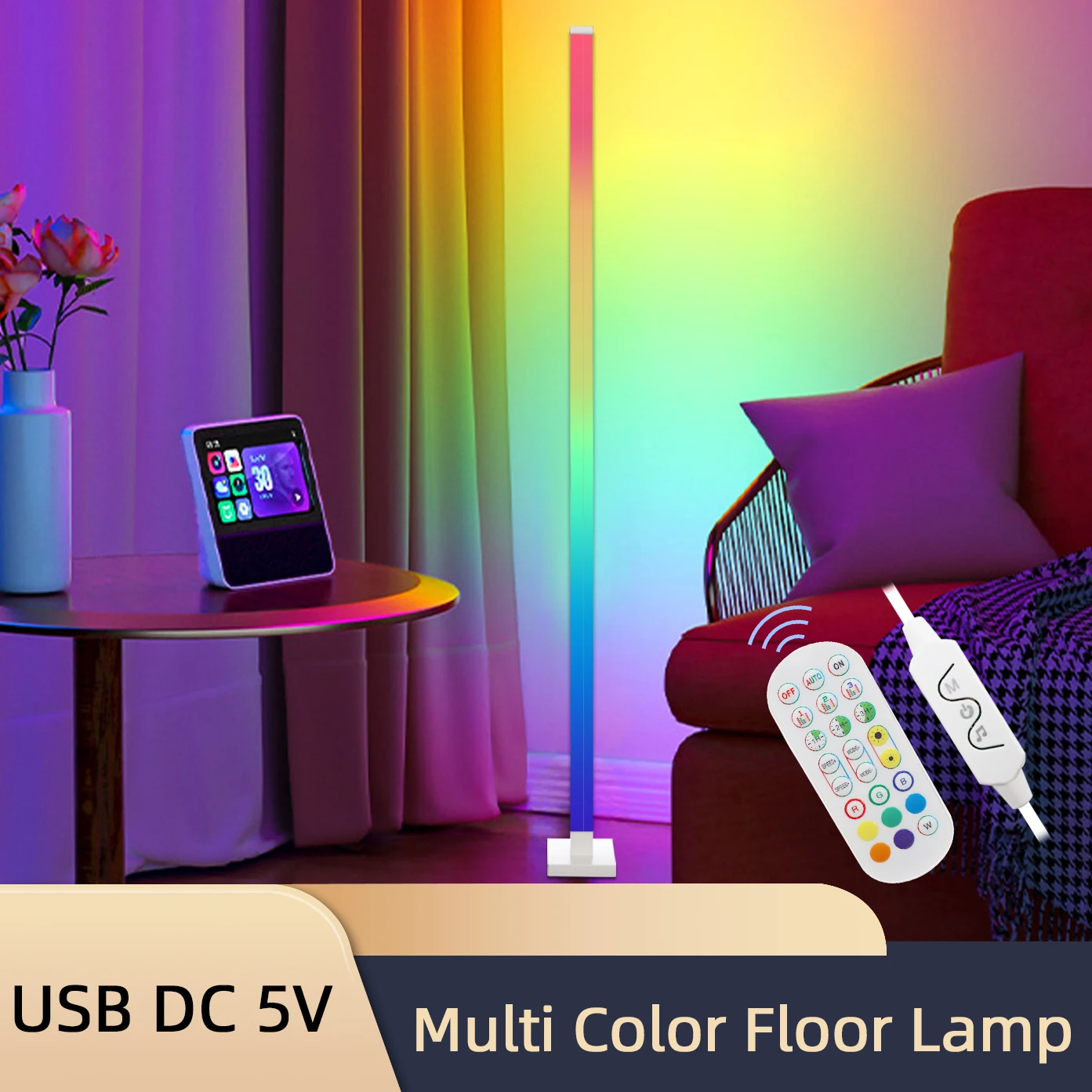 

150cm RGB LED floor lamp height button Control remote Control and Bluetooth by App Environment light with various modes