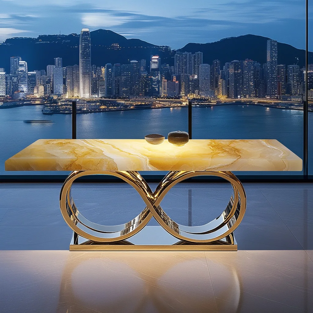 Rectangle luminous jade dining table modern marble luxury stone light luxury restaurant simple villa home