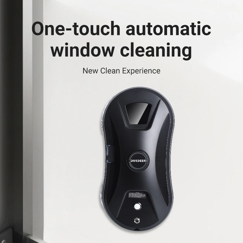 DIVEDEER Window Cleaning Robot Ultrasonic Water Spray Intelligent Path Planning 2800Pa Suction Power Black Round Appearance
