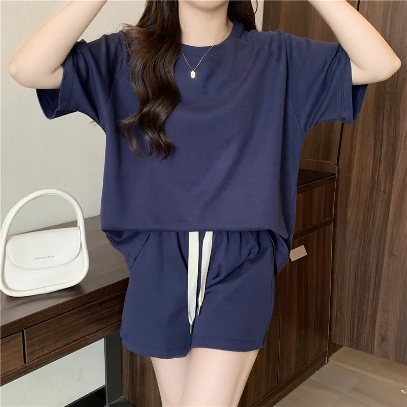 Pantaloncini a maniche corte da donna nuovi estivi Tuta sportiva allentata casual Set da due pezzi stile college