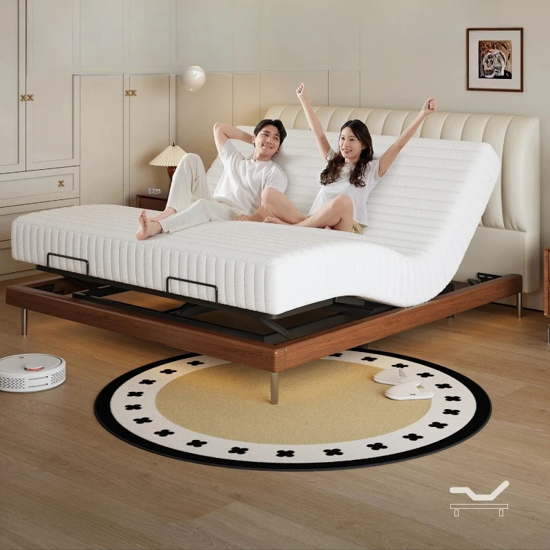 

Piano key electric smart bed automatic sleep massage multi-function bed leather solid wood master bedroom can lift