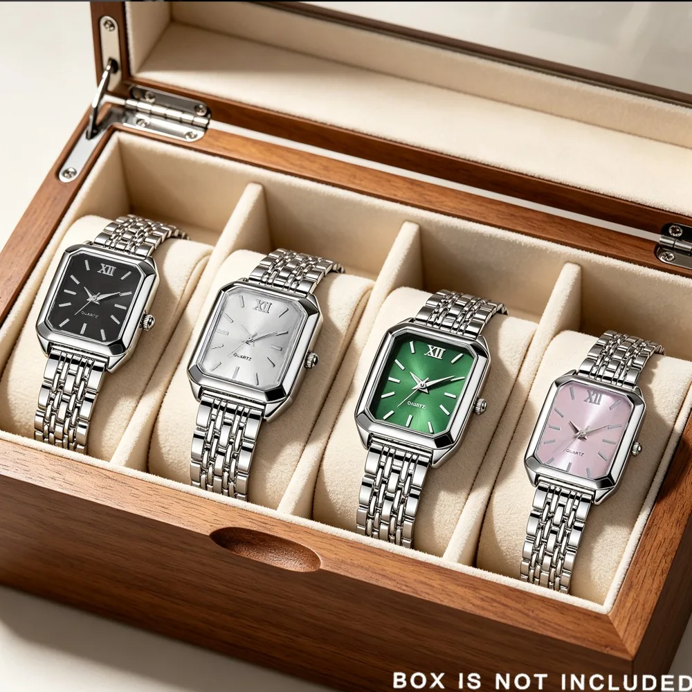 4pcs Elegant Women's Watch Gift Set, Stylish and Luxurious Heart-shaped Bracelet, Paired with A Court Style Quartz Watch