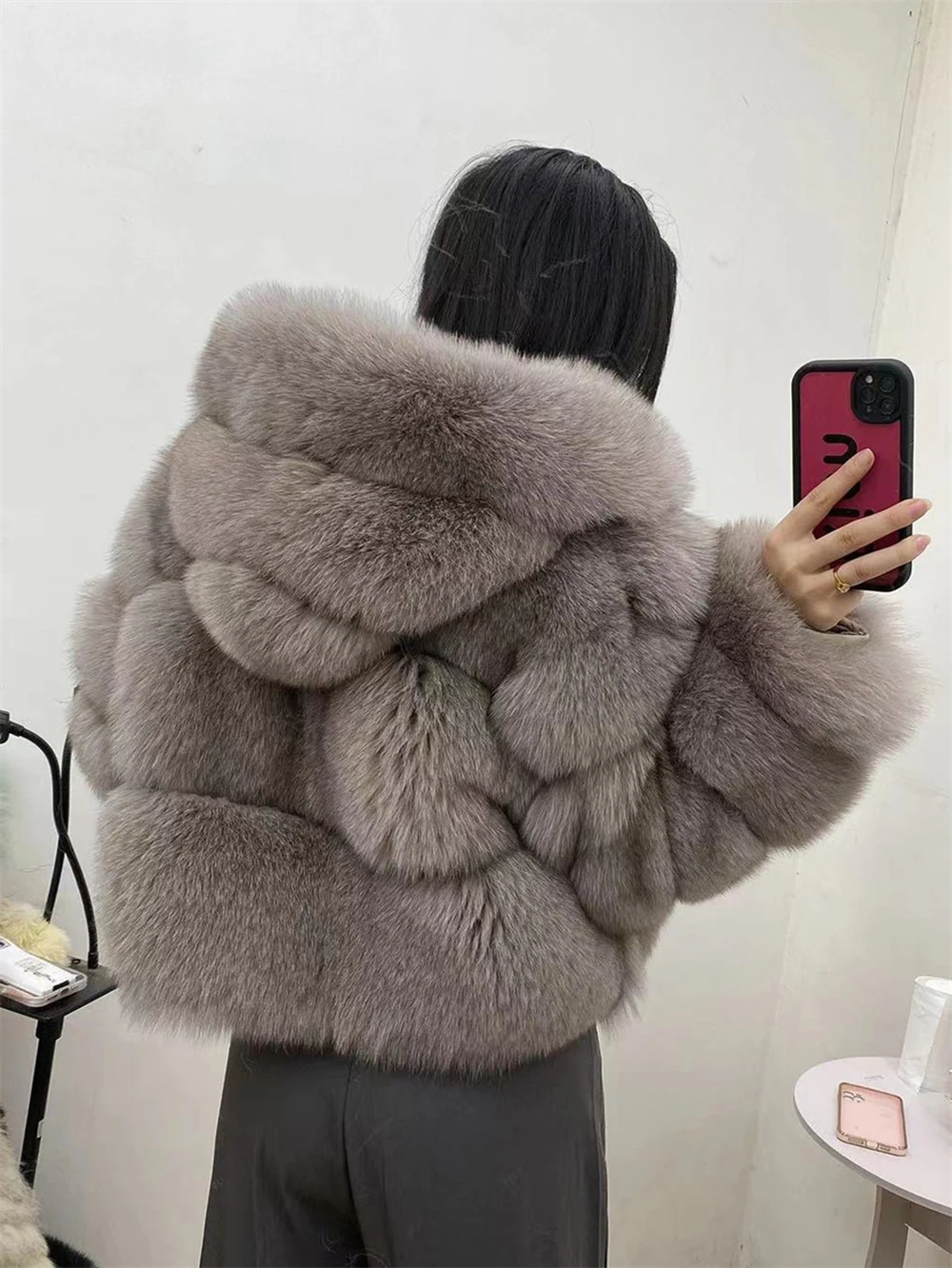 Short Fox Fur Jacket With Hood Women Luxury Long Sleeves Vest Female Hooded Real White Fox Fur Coat For Girls