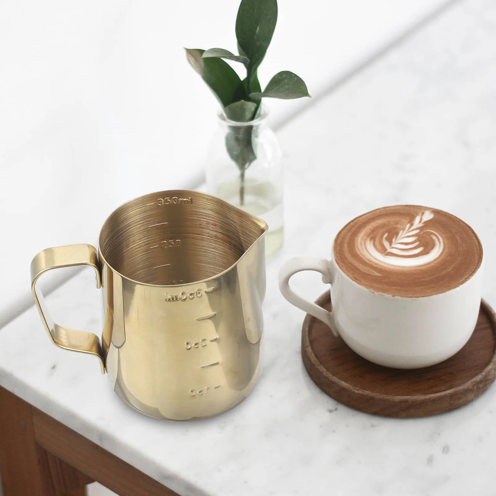 

Milk Frothing Pitcher 12 Oz Stainless Steel Latte Art Tool Ergonomic Handle Easy to Clean for Espresso Cappuccino Coffee