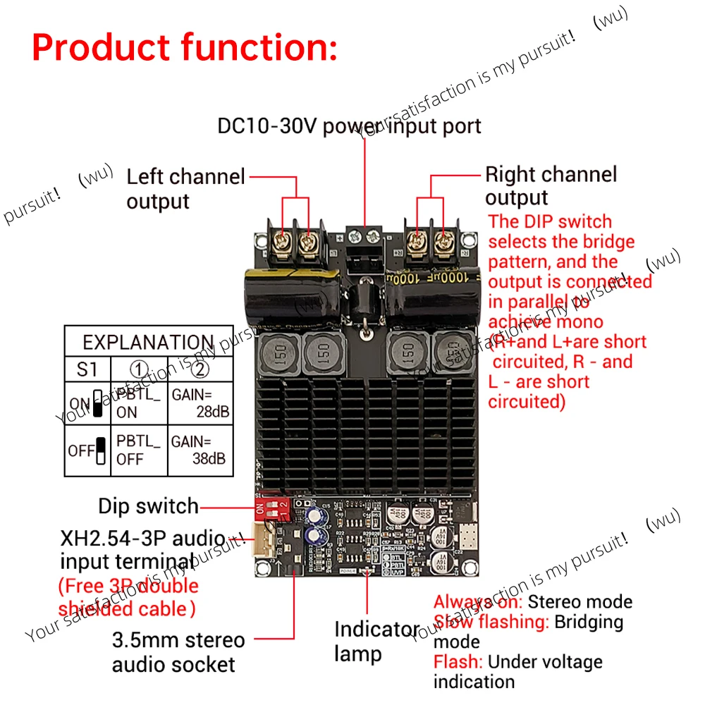 For ZK-2001 pure rear stage power amplifier board dual channel 100W + 100W/bridged mono 200W power amplifier chip, DC 10-30V