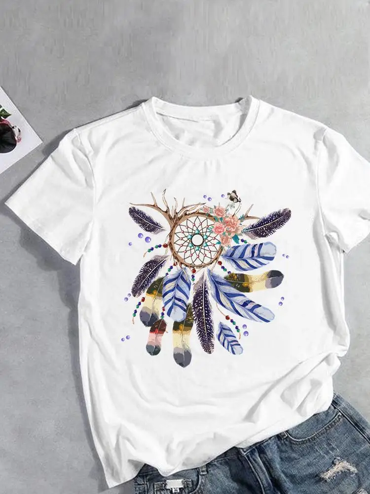 T-shirts Feather Web Dream New Short Sleeve Clothes Ladies Women Print Fashion Casual Summer T Clothing Female Graphic Tee