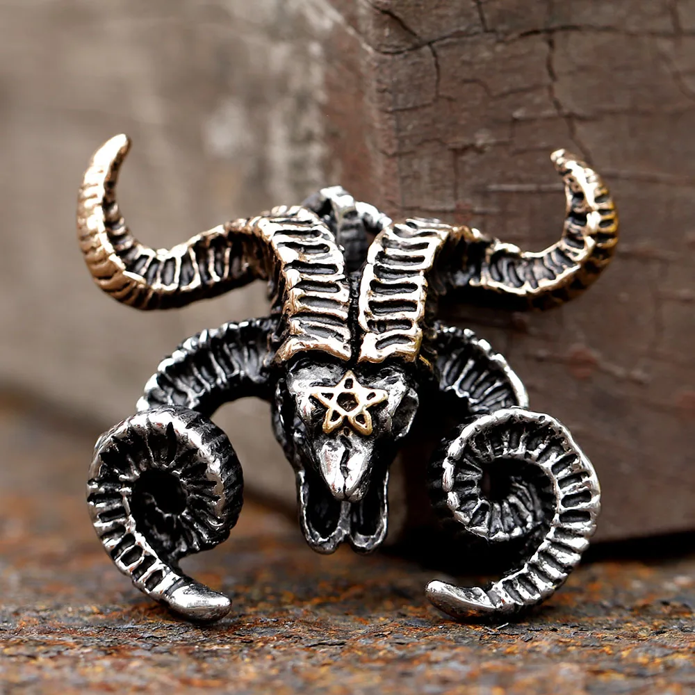 New Creative Design Stainless Steel Sheep's head Pendant Satan God Label Runes Vintage Retro Jewelry Gift For Men free shipping