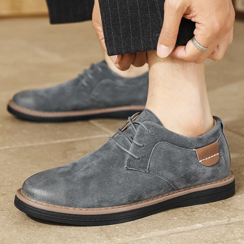 Men Casual Pointed Toe Leather Shoes,Trendy Versatile Lace Up Dress Shoes,Plus Size Matte Suede Leather Business Casual Footwear