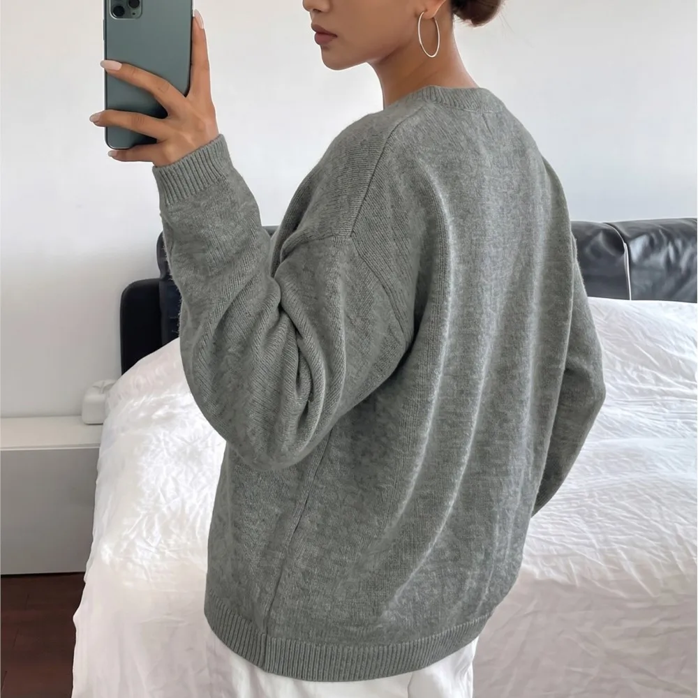 MsChuh All-match Loose Simple Style Sweater Winter Clothes Woman Pulls Femmes Daily Commuting Lazy Five-pointed Star Solid Color 6