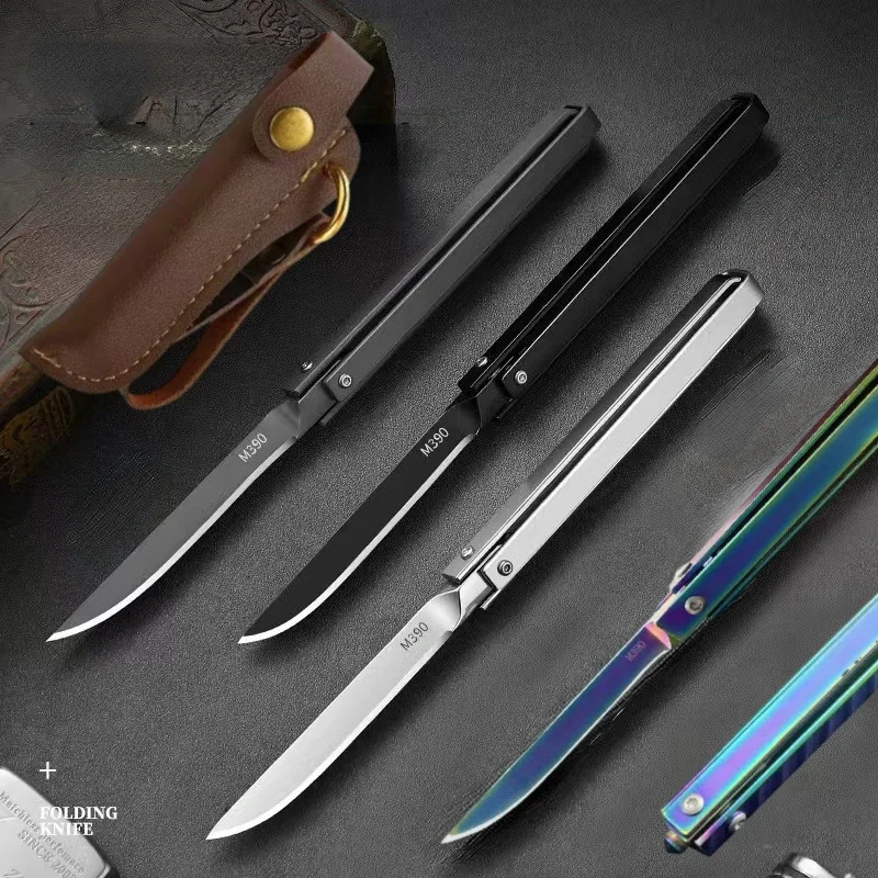 NEW Mini M390 blade stainless steel handle knife outdoor EDC portable unboxing self-defense new rotatable small knife