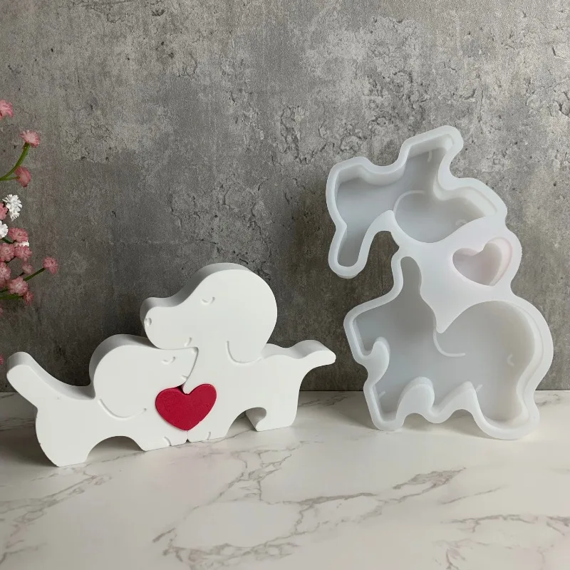 Cute Puppy Silicone Molds Plaster Concrete Casting Moulds House Decoration Love Dog Rabbit Resin Mold Plaster Ornament Moulds