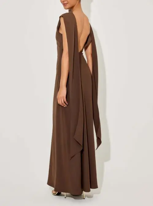 Womens Dresses 2025 Summer New Solid Color Slant Collar Off Shoulder Insertion Sleeve Sexy Backless Temperament Long Dress