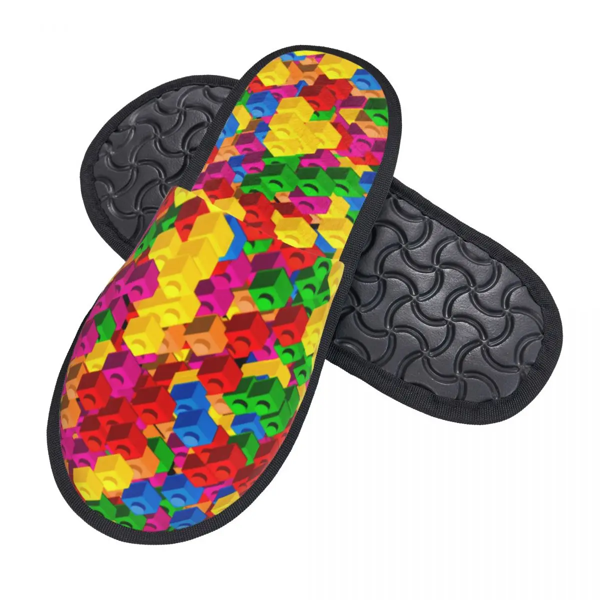 Custom Scattered Building Blocks Pattern Memory Foam Slippers Women Cozy Warm House Slippers