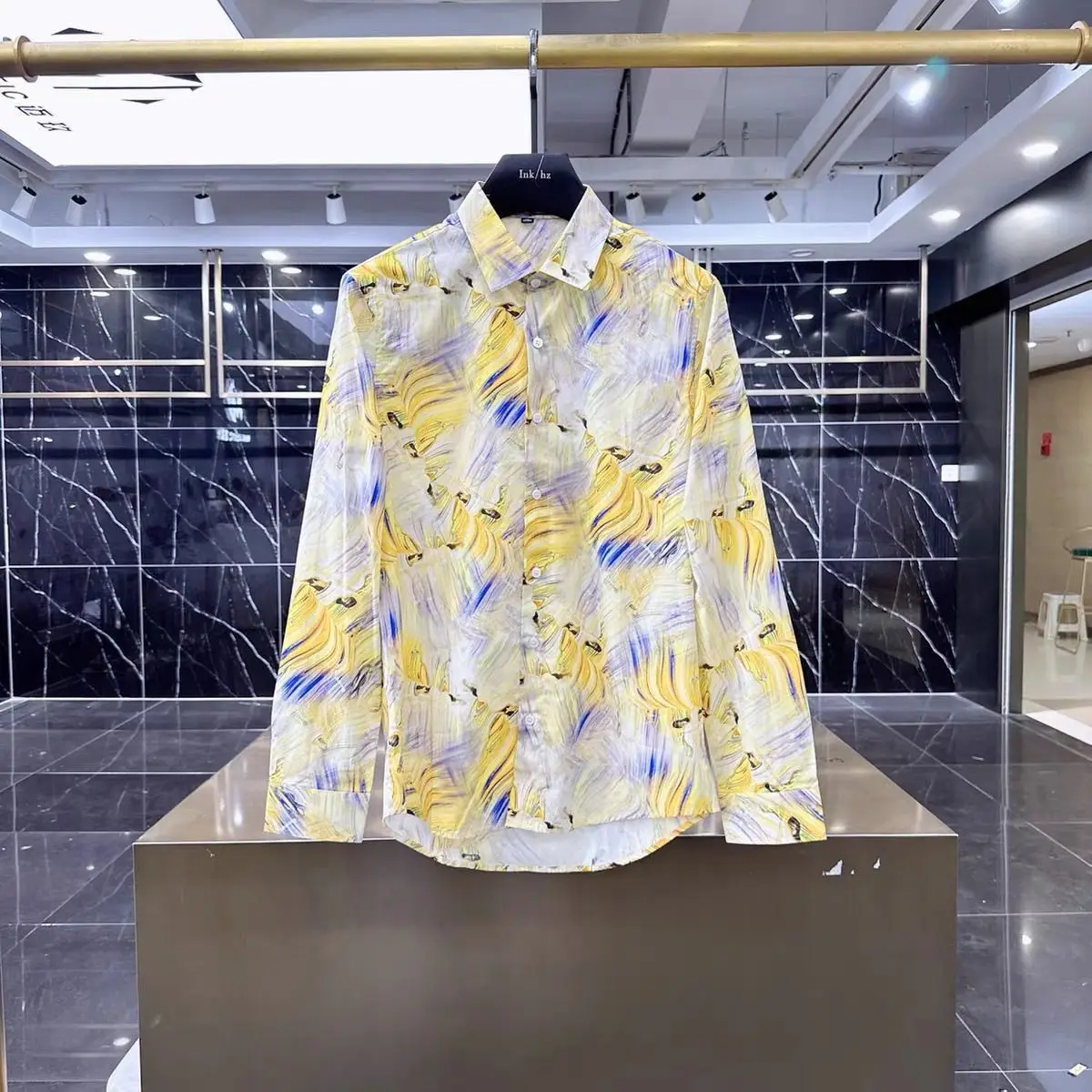 2026 Men Floral Print Long Sleeve Shirt Slim Fit Stretch Wrinkle Free Casual