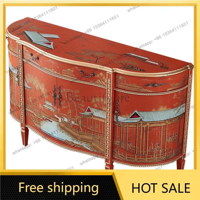 FG French semi-round new Chinese high-end light luxury orange solid wood decorative porch side cabinet