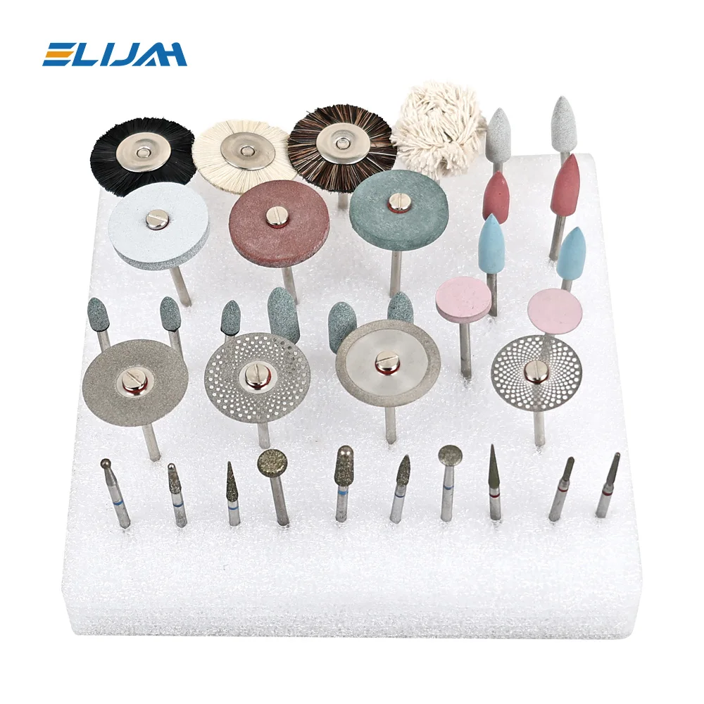 SYJH 35Pcs/Set Dental Lab Polishing HP Kit Ceramic Porcelain Grinding Dentist Tool Diamond Burs Brush Material