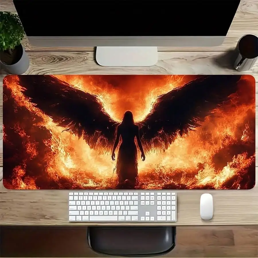 Angel And Fire Gaming Mouse Pad Rubber Non-Slip Full Size Desk Mat For PC Laptop Office