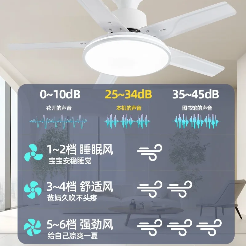 Modern 5-Blade Ceiling Fan with Light 6-Speed LED Dimmable Ceiling Fan with Remote Control for Living Room Bedroom