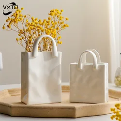 Nordic Handbag Shaped Ceramic Vase, Artificial Flower, White Vases, Imitation Rattan Flower, Wedding Room Decoration, Gift