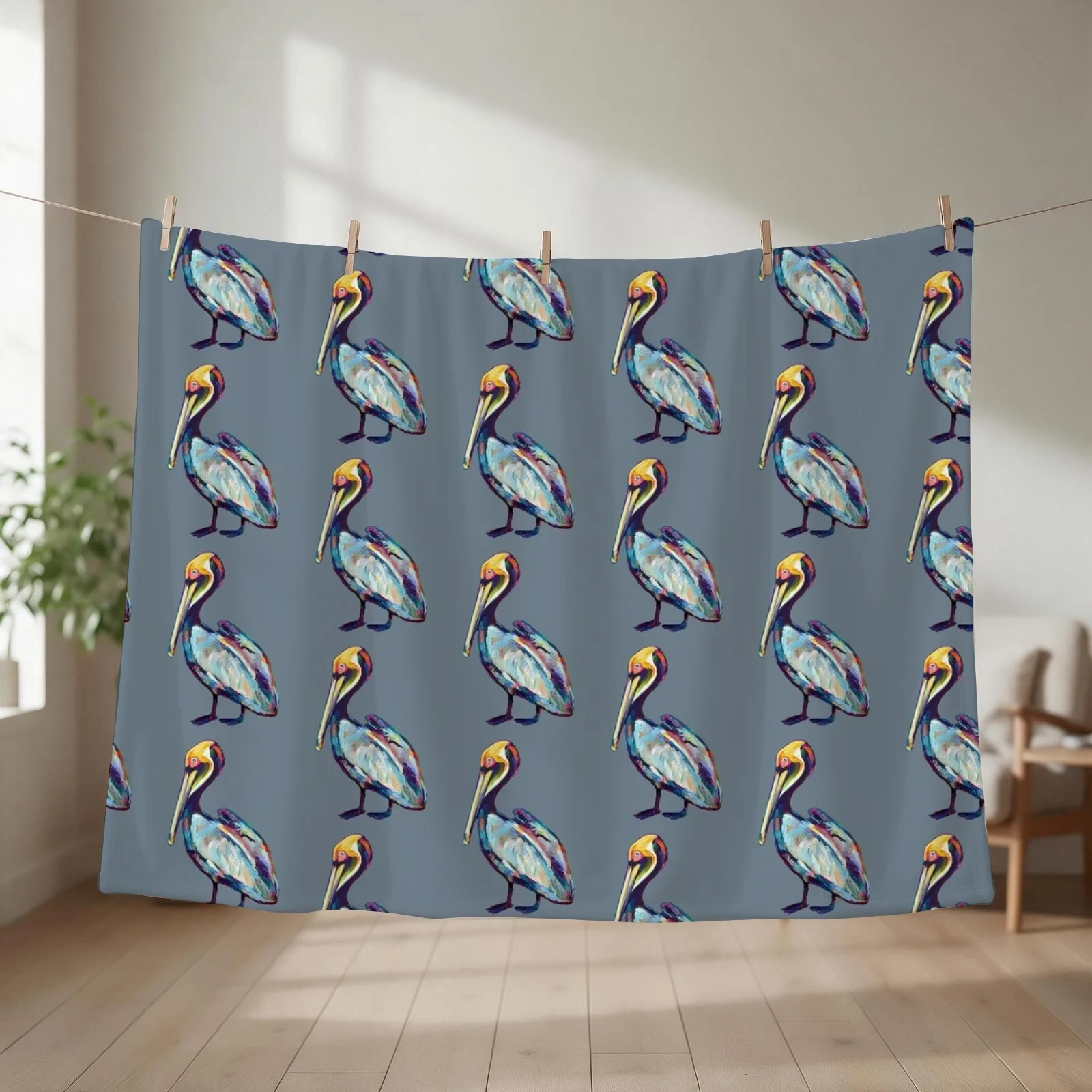 Colorful Pelican by Robert Phelps Throw Blanket couch cozy soft plush fuzzy picnic outdoor blanket
