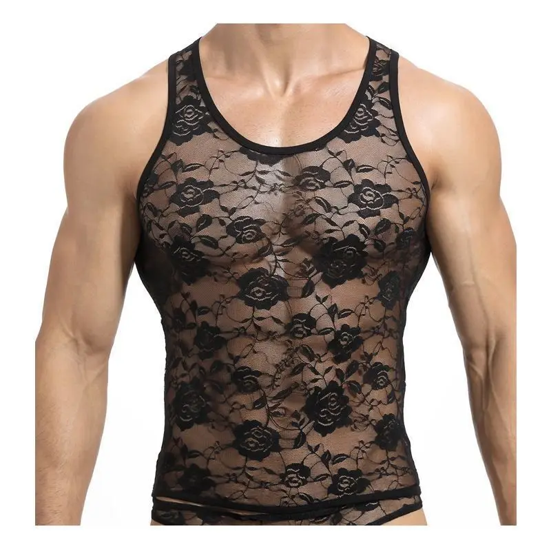 Men Vest Undershirt Clothing Nylon Mesh Shirt See Through Sheer Long Sleeves T Shirts Sexy Transparent Shirt Underwear