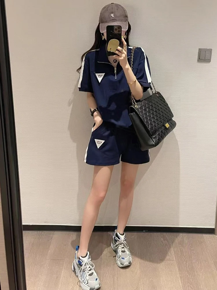 Casual Shorts Tracksuit Womens Suit Summer 2024 New Fashion Loose Collar Short Sleeved Tops+Short Pants Two Piece Suit For Women