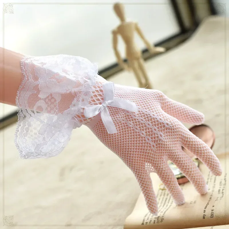 Japanese Soft Girl Black White Lace Gloves Girl gothic Lolita Mesh Bow Flower Lace Gloves Sweet Wristband Maid Cosplay Jewelry