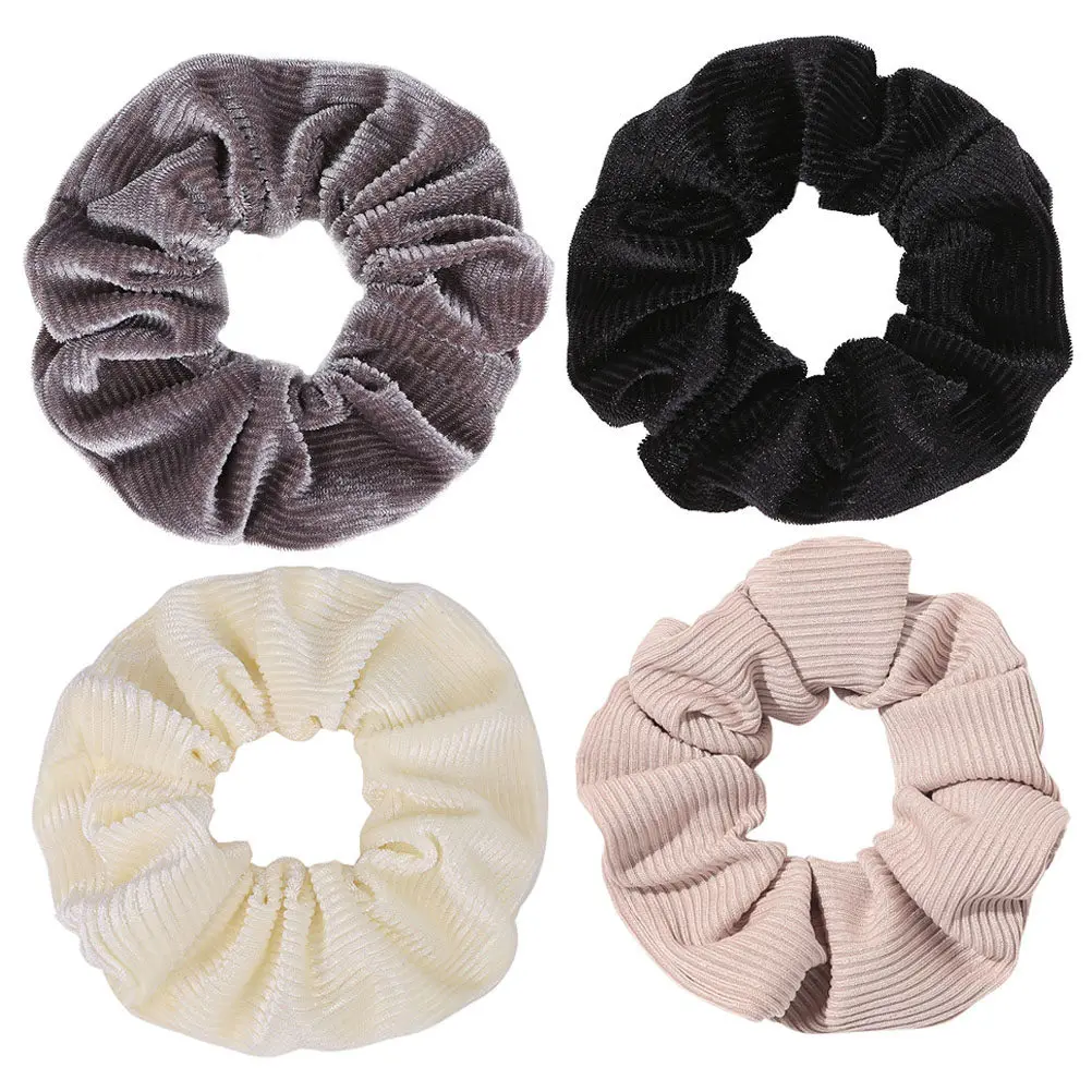 

4Pcs Corduroy Hair Scrunchies Delicate Color Elastic Ponytail Holders for Women Soft Comfortable Hair Ties Decorative