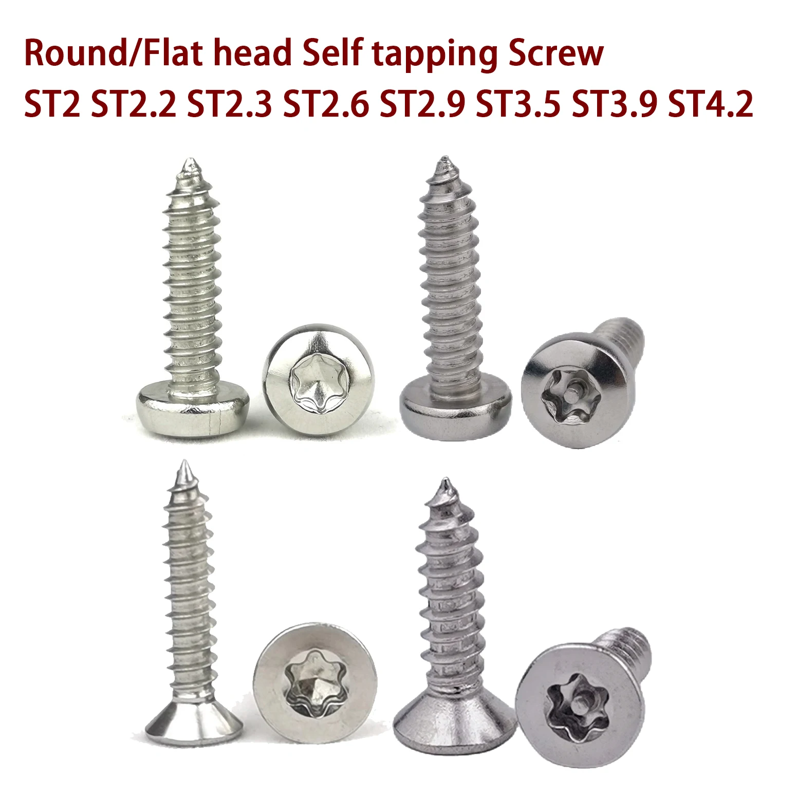 Stainless Steel Torx round Flat head self tapping screw ST2 ST2.2 ST2.3 ST2.6 ST3.5 ST3.9 ST4.2 SUS304 Six-Lobe head