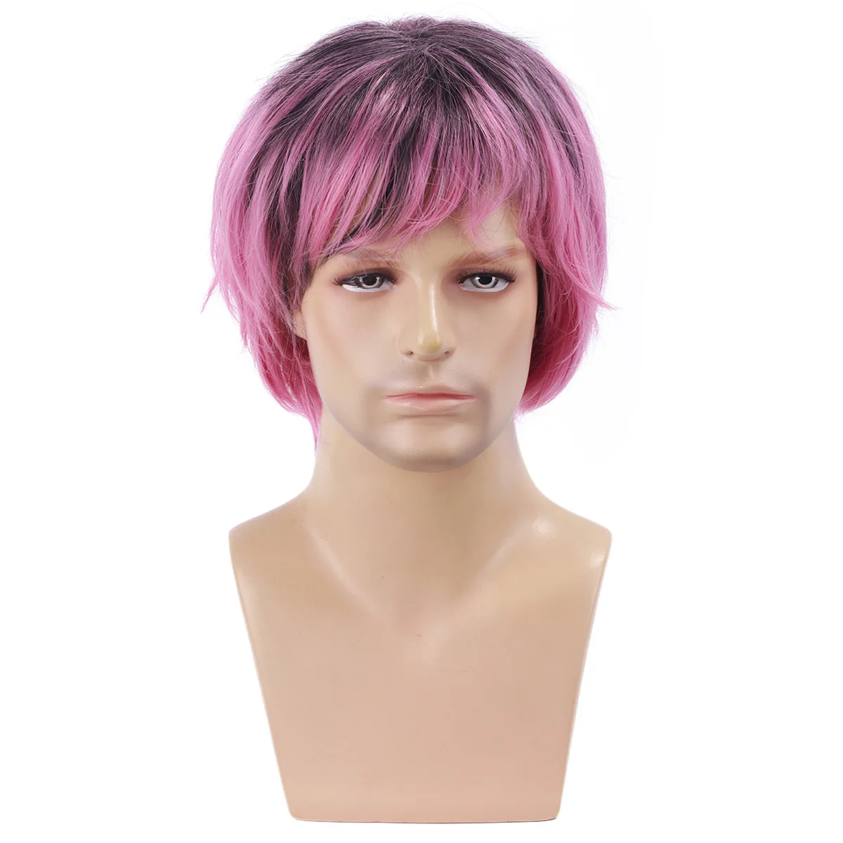 Foreign trade European and American men's wig gradient short curly hair wig synthetic headband-Synthetic fiber wig