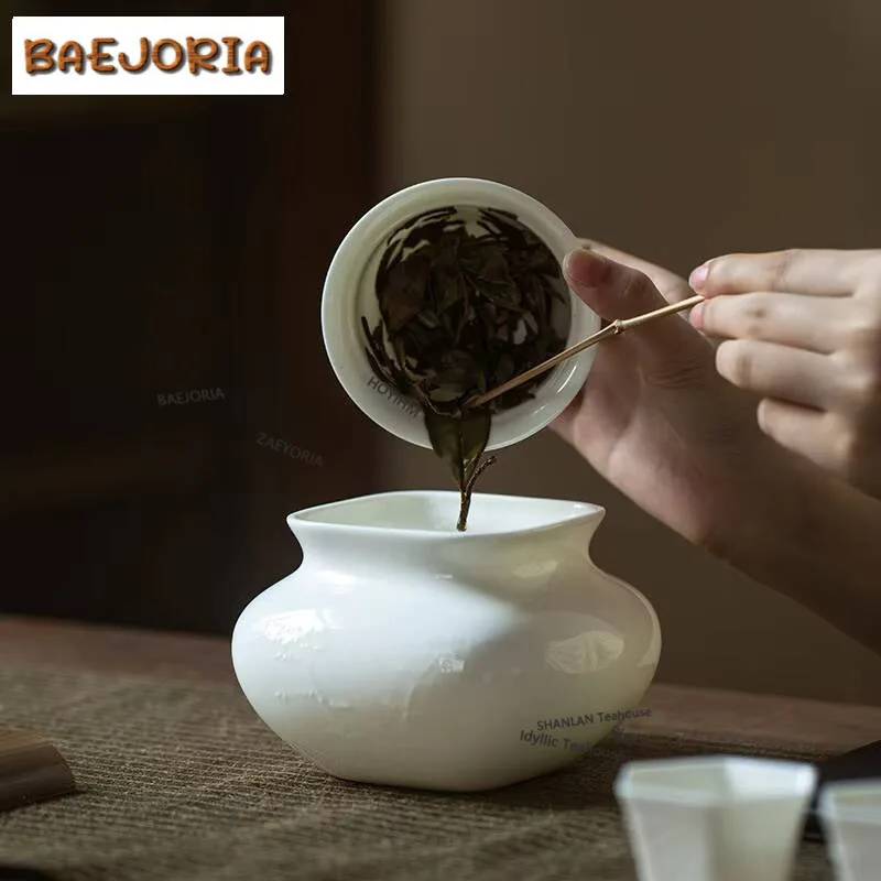 Handmade Relief Sheep Fat Jade Porcelain Jianshui Zen Washing Cup Bowl Writing-brush Washer Water Washing Slag Tank Chaxi Craft