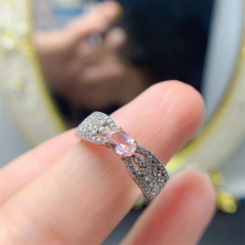 

925 Silver Morganite Female Engagement Ring for Women Natural Gemstone for Girl Lady Fine Jewelry Gift Christmas