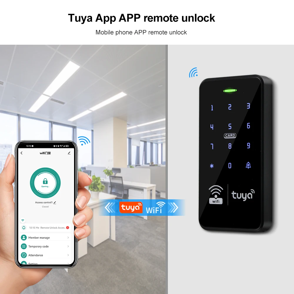 Wifi Door Access Control System Kit Tuya Smart RFID Keypad Reader + Power Supply + Exit Button, Electric Magnetic Strike Locks