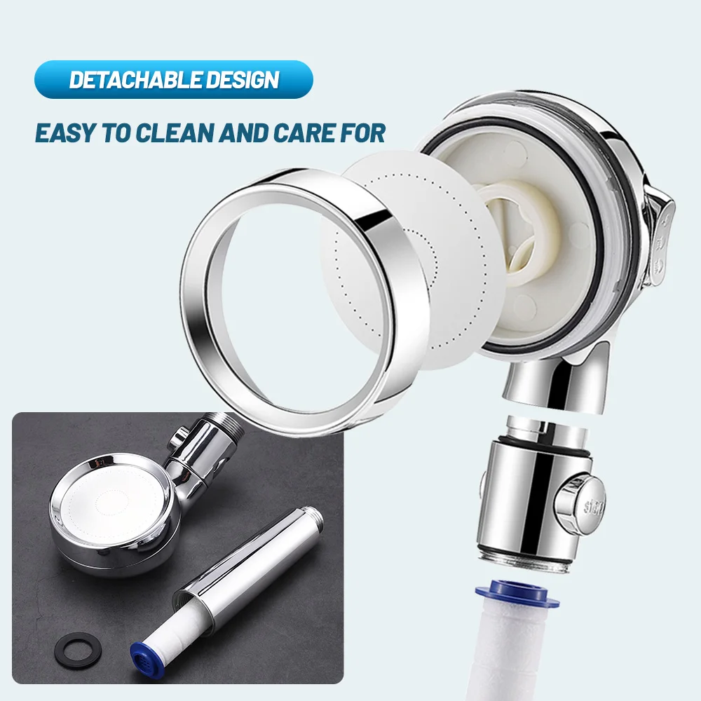 ZhangJi Bathroom 3-Function Shower Head One Key Stop Chrome High Pressure with Cotton Filter Water Saving  Bath Sprayer Nozzle