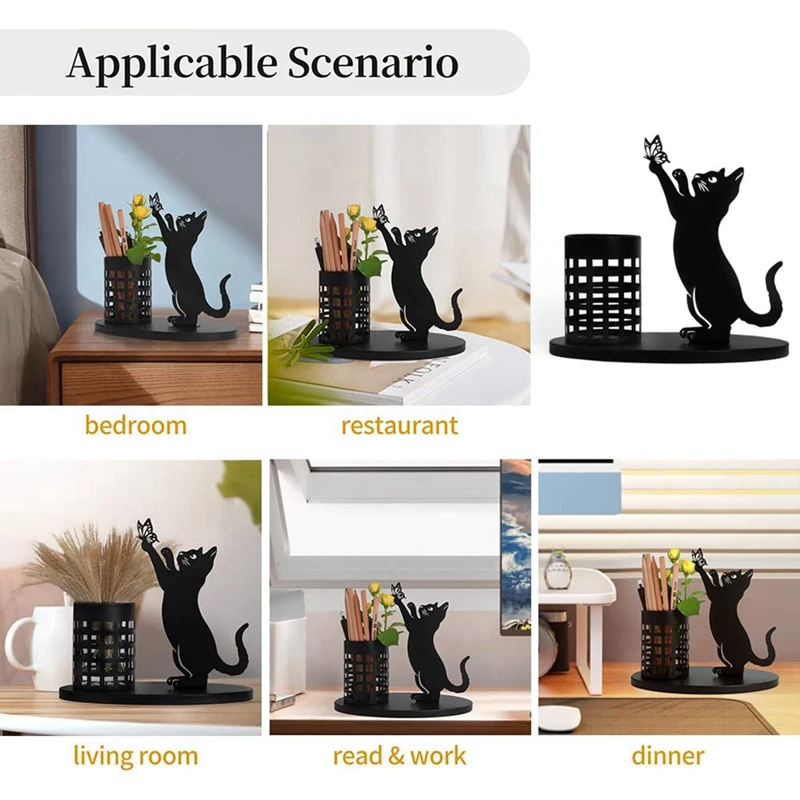 Imagem -02 - Gato Lápis Titular para Mesa Organizador Pen Holder para Quarto e Escritório Metal Cut Home Decor Mesa Central